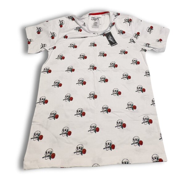 Eighty Brand Men’s White Skull & Rose T-Shirt Size Large - Picture 2 of 3